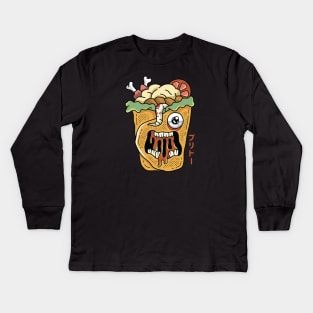 Kawaii Japanese Monster Burrito for Pizza Lovers Kids Long Sleeve T-Shirt